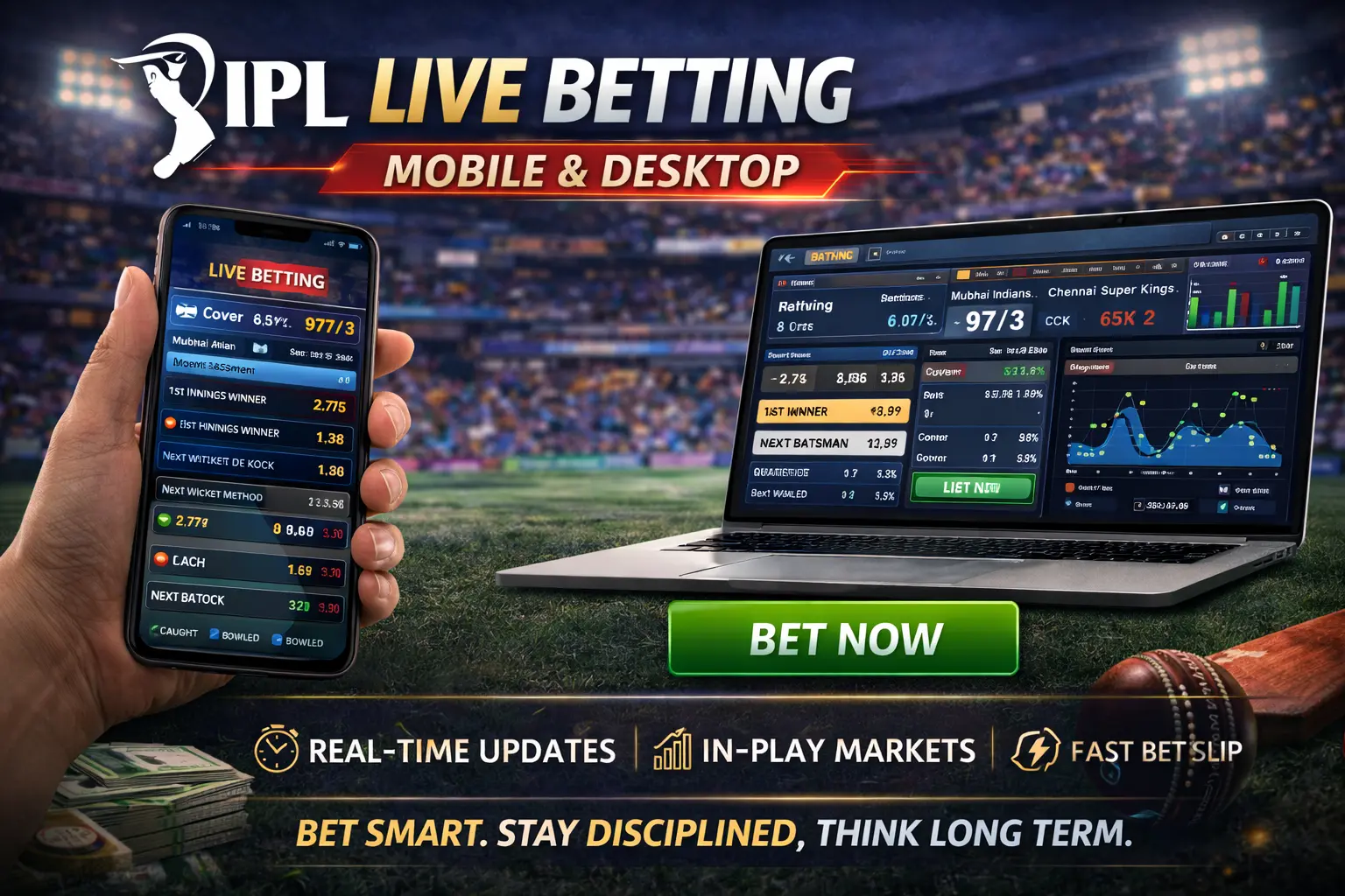 IPL live betting interface across mobile and desktop