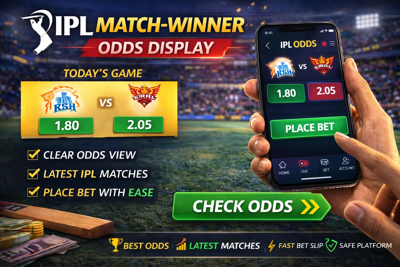MI vs GT match-winner odds display